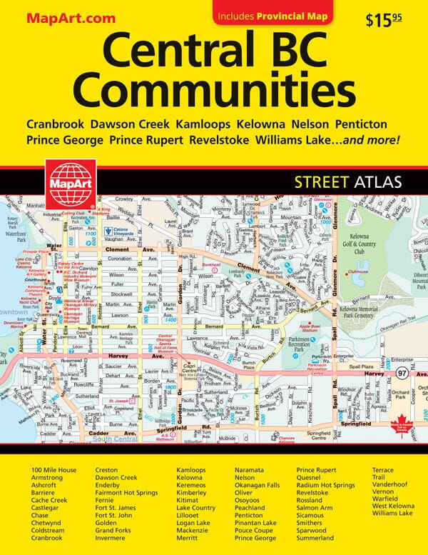 Carte routière des communautés de l'Okanagan | MapArt carte routière Canadian Cartographics Corporation