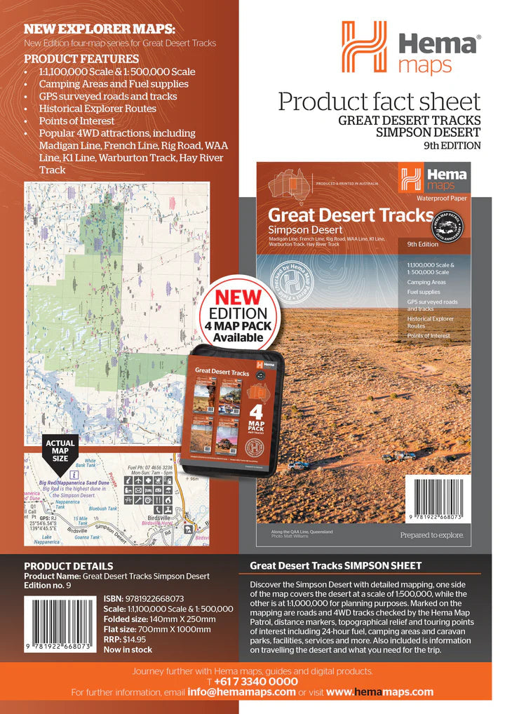 Carte routière - Désert de Simpson, Great Desert Tracks (Australie) | Hema Maps carte pliée Hema Maps 