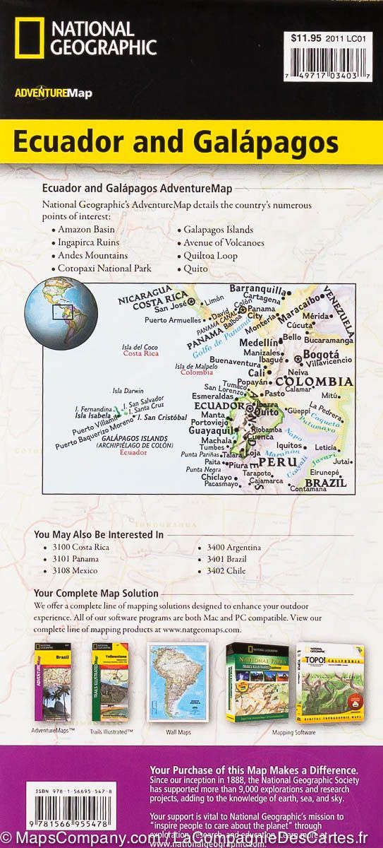 Carte routière - Equateur & Iles Galapagos | National Geographic carte pliée National Geographic 