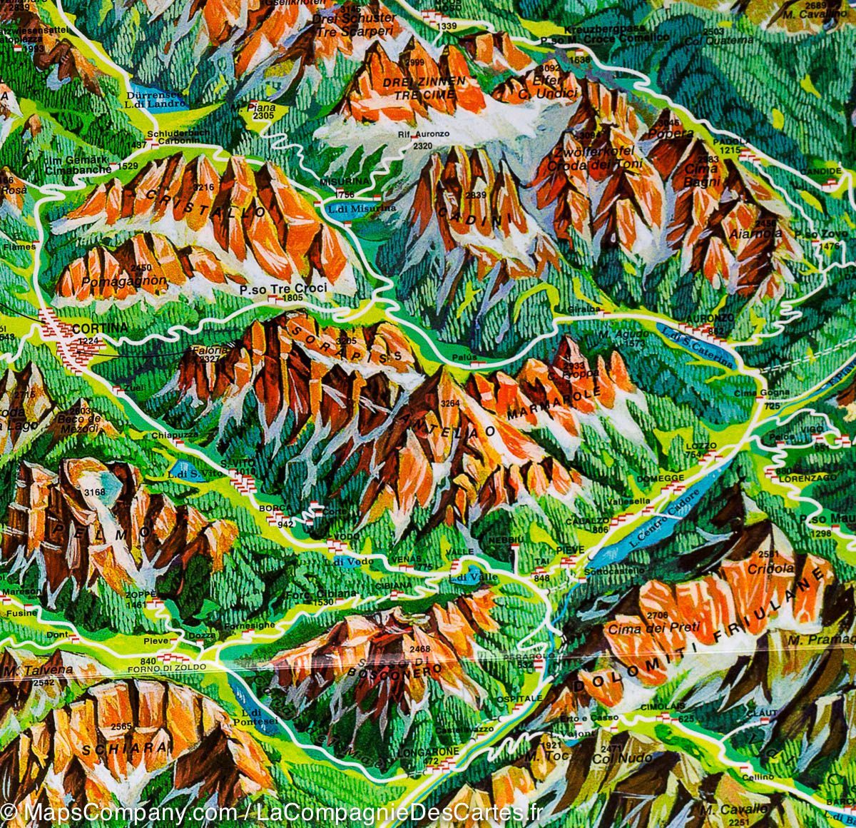 Carte routière et panoramique - Tyrol du Sud, Haut Adige & Dolomites | Tabacco carte de randonnée Tabacco