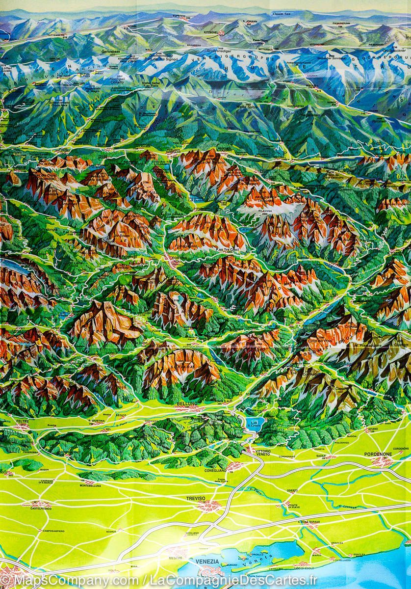 Carte routière et panoramique - Tyrol du Sud, Haut Adige & Dolomites | Tabacco carte de randonnée Tabacco