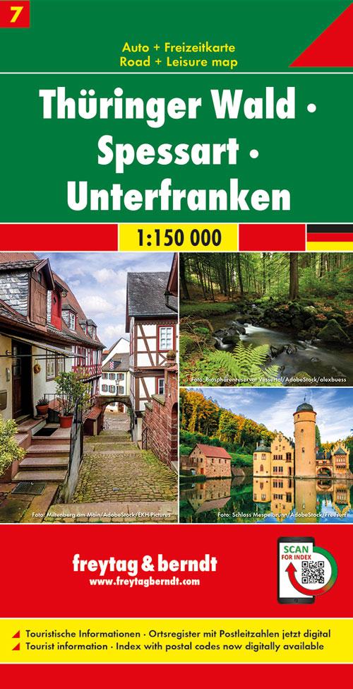 Carte routière n° 7 (Allemagne) - Forêt de Thuringe, Spessart, Basse- Franconie | Freytag & Berndt - 1/150 000 carte routière Freytag & Berndt