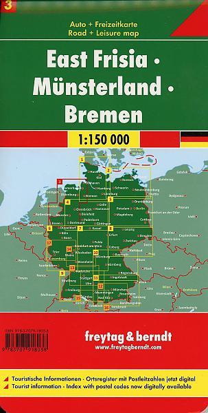 Carte routière n° 3 (Allemagne) - Frise Orientale, Münsterland, Brême | Freytag & Berndt - 1/150 000 carte routière Freytag & Berndt