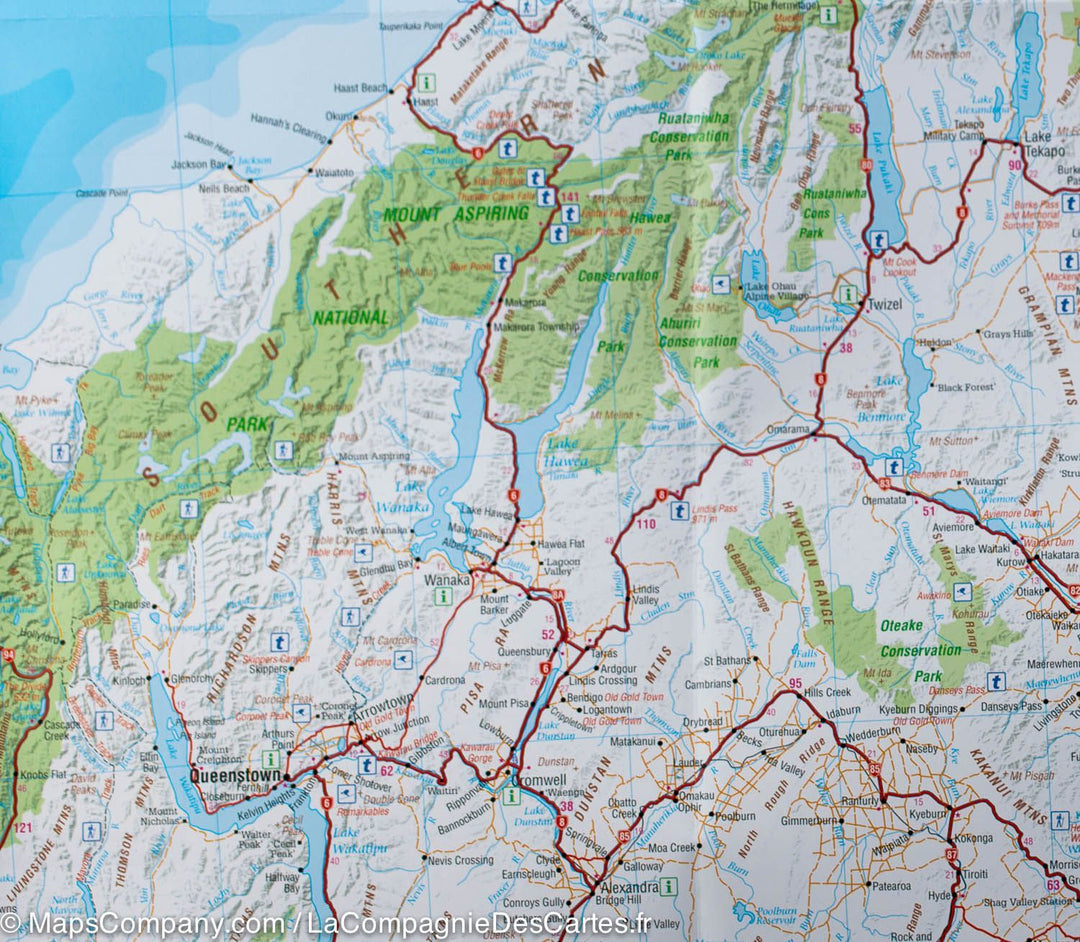 Carte routière de l'Ile du Sud (Nouvelle Zélande) | Hema Maps - La Compagnie des Cartes