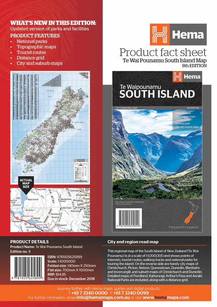 Carte routière - Ile du Sud (Nouvelle Zélande) | Hema Maps carte pliée Hema Maps 
