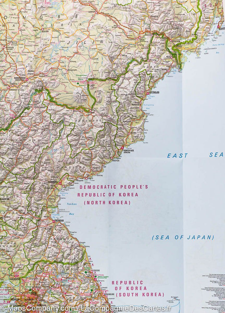 Carte routière imperméable - Corée du Nord et du Sud | Nelles Map carte pliée Nelles Verlag 