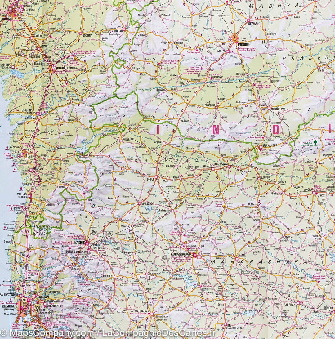 Carte routière de l'ouest de l'Inde | Nelles Map - La Compagnie des Cartes