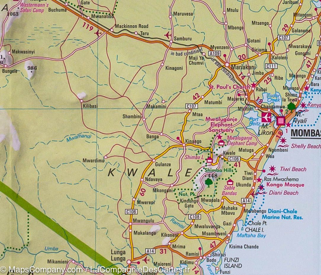 Carte routière imperméable - Kenya & Parc Serengeti (Tanzanie) | Nelles Map carte routière Nelles Verlag
