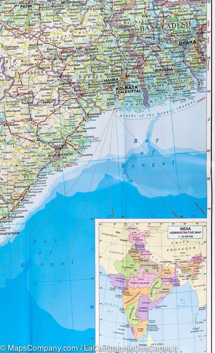 Carte routière &#8211; Inde, Bhoutan, Bangladesh, Népal, Maldives &#038; Sri Lanka | Gizi Map - La Compagnie des Cartes