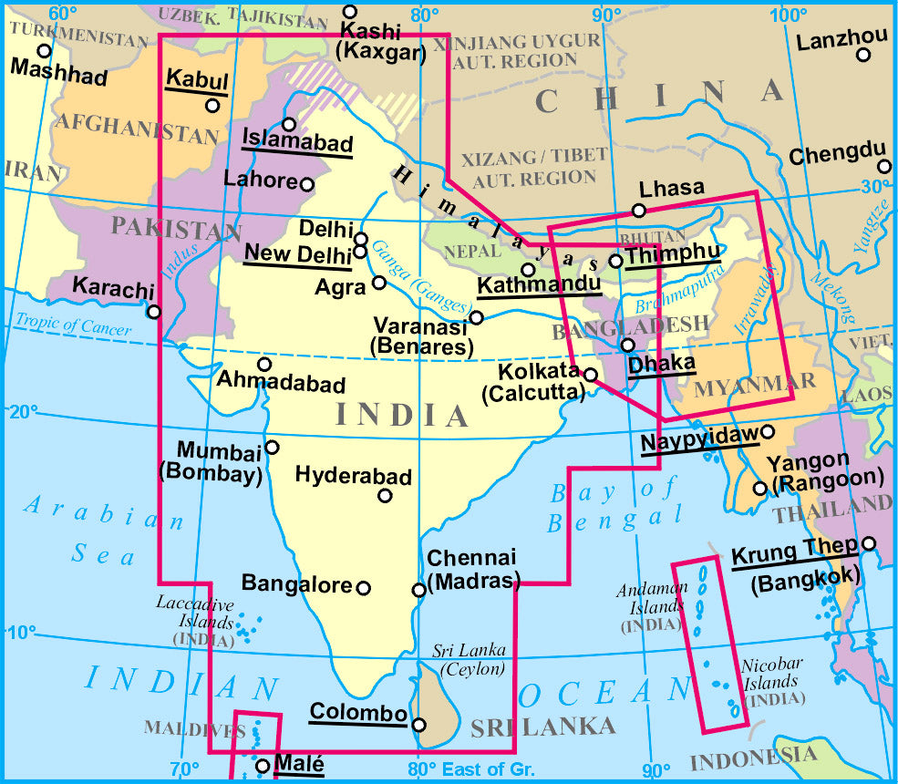 Carte routière - Inde, Bhoutan, Bangladesh, Népal, Maldives & Sri Lanka | Gizi Map carte routière Gizi Map Default Title