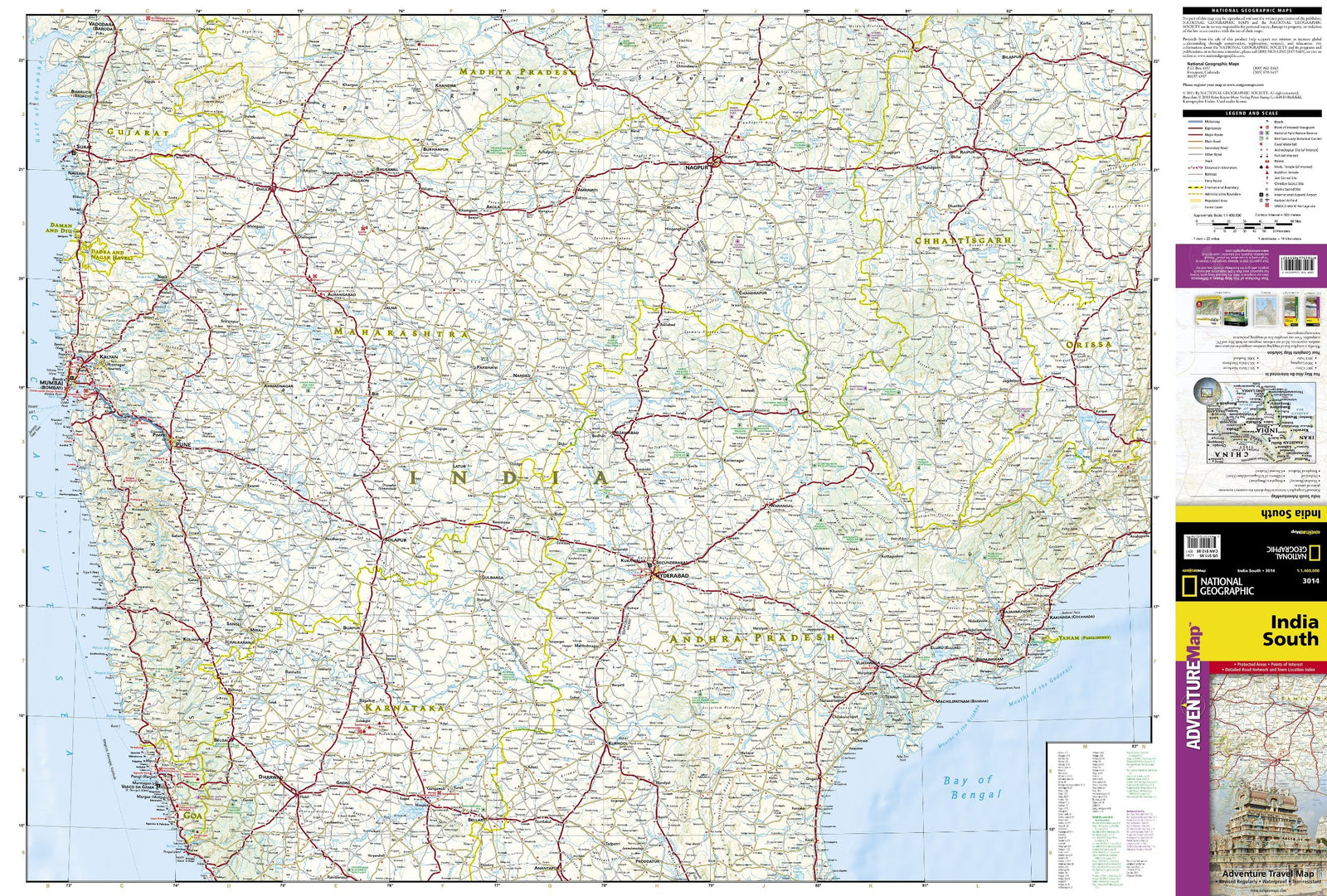 Carte routière - Inde Sud | National Geographic carte routière National Geographic