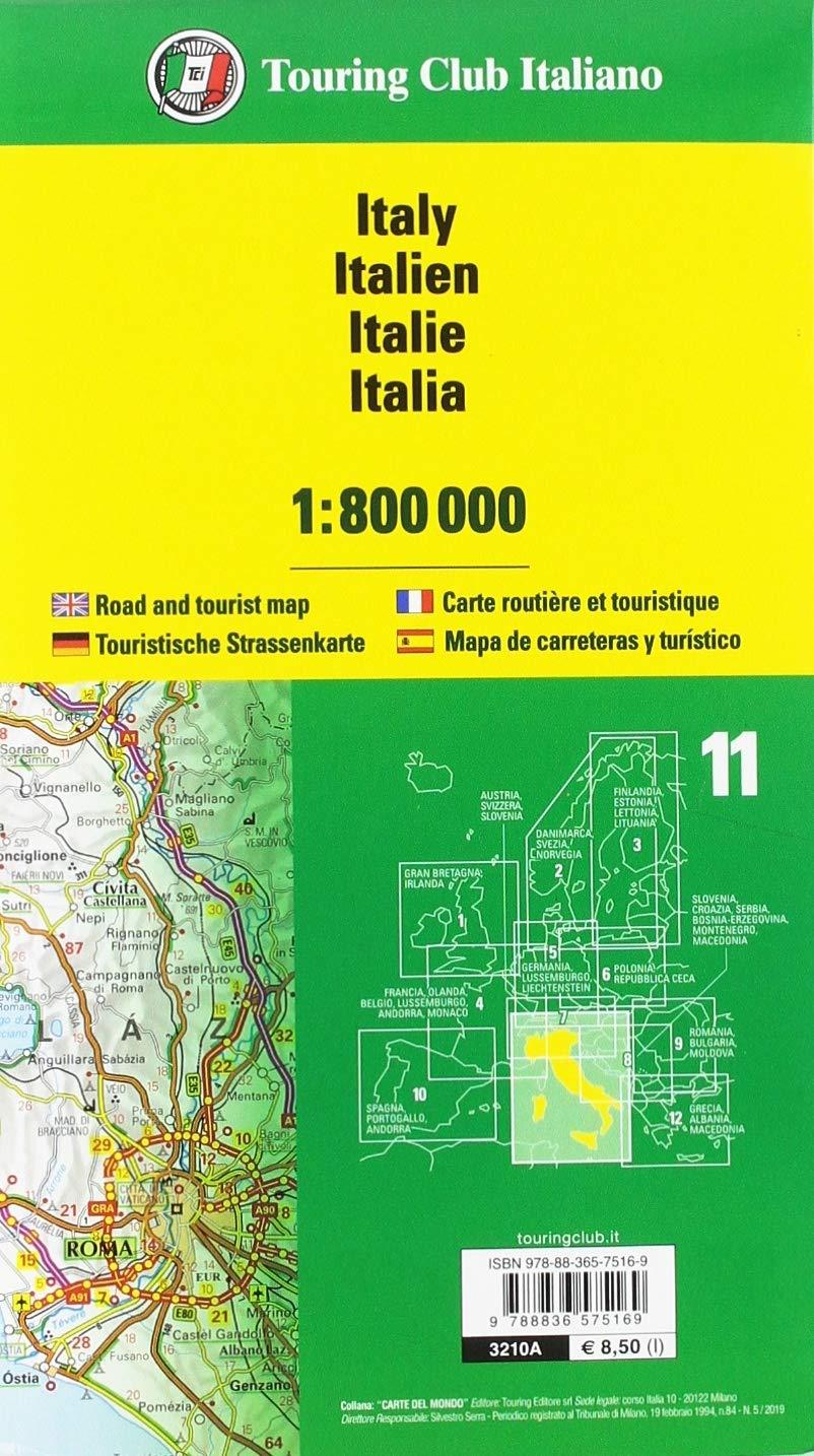 Carte routière - Italie | Touring Club Italiano-1/800 000 carte pliée Touring 