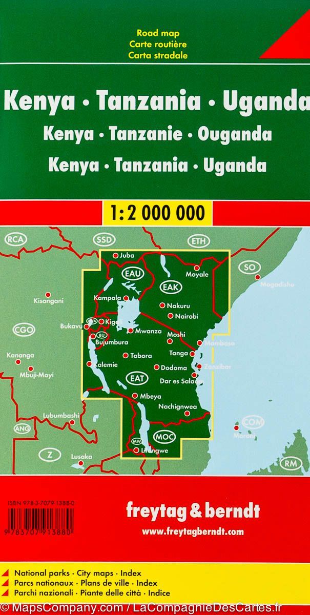 Carte routière - Kenya, Tanzanie & Ouganda | Freytag & Berndt carte routière Freytag & Berndt
