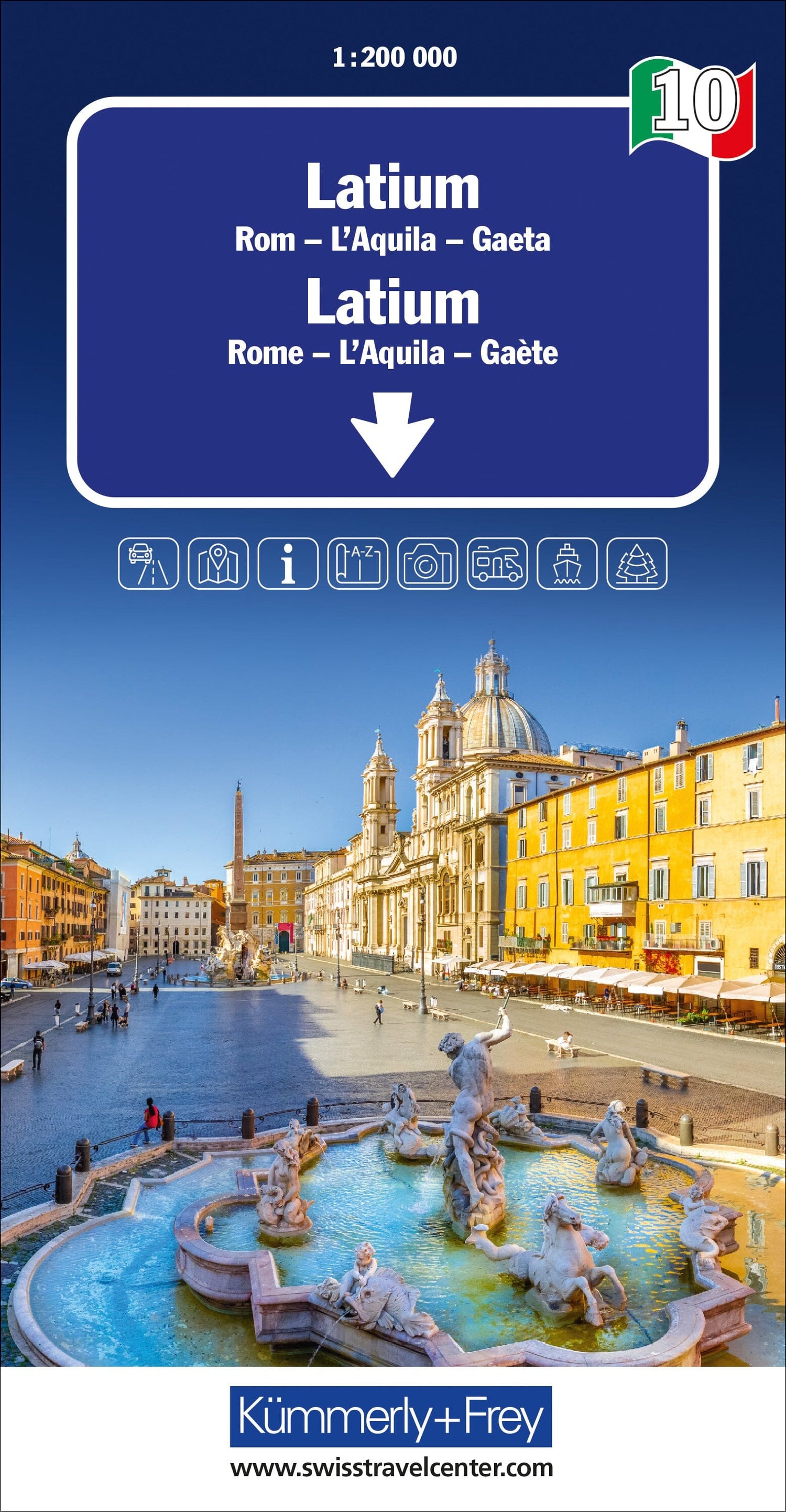 Carte routière - Latium (Rome, l'Aquila, Gaeta) | Kümmerly & Frey carte routière Kümmerly & Frey