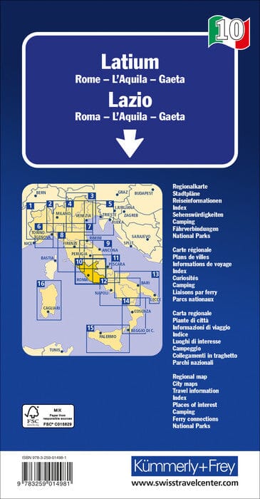 Carte routière - Latium (Rome, l'Aquila, Gaeta) | Kümmerly & Frey carte pliée Kümmerly & Frey 