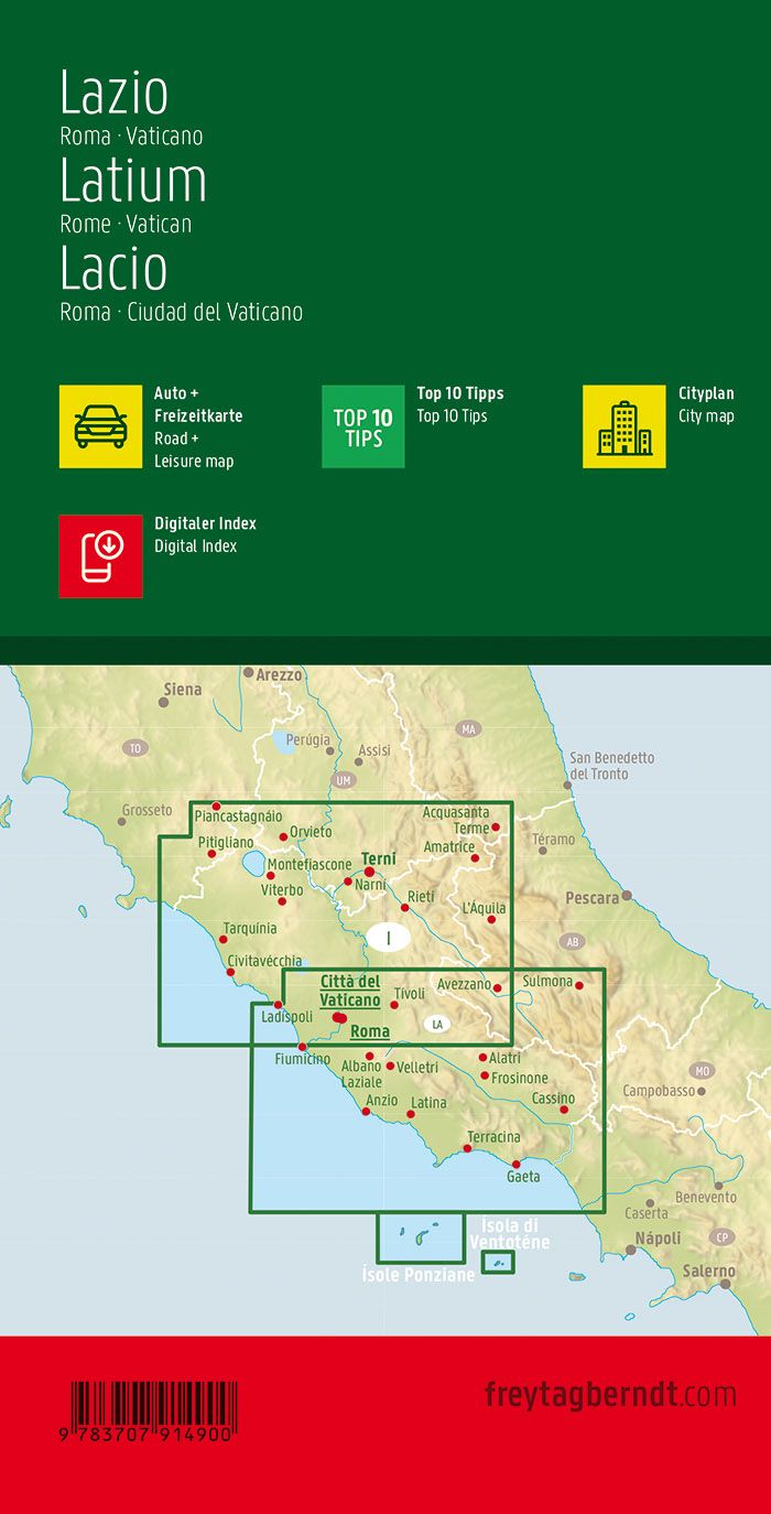 Carte routière - Lazio (Rome, Vatican, Italie) | Freytag & Berndt carte pliée Freytag & Berndt 