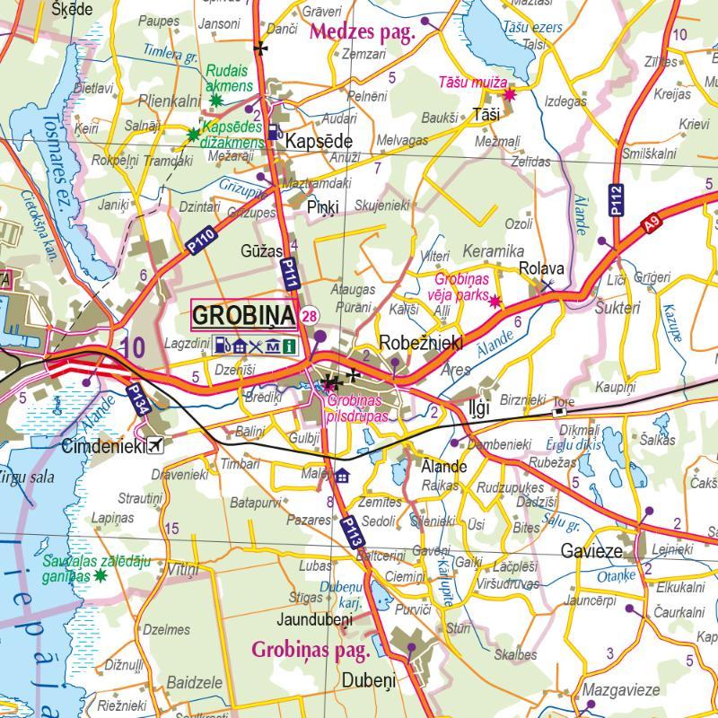 Carte routière - Lettonie Sud-Ouest - Dienvidkurzeme | Jana Seta carte routière Jana Seta