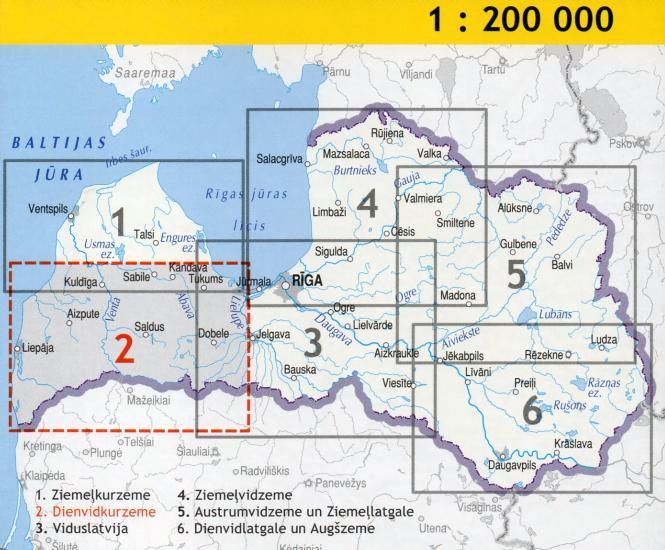 Carte routière - Lettonie Sud-Ouest - Dienvidkurzeme | Jana Seta carte routière Jana Seta