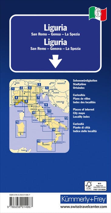 Carte routière - Ligurie | Kümmerly & Frey carte pliée Kümmerly & Frey 