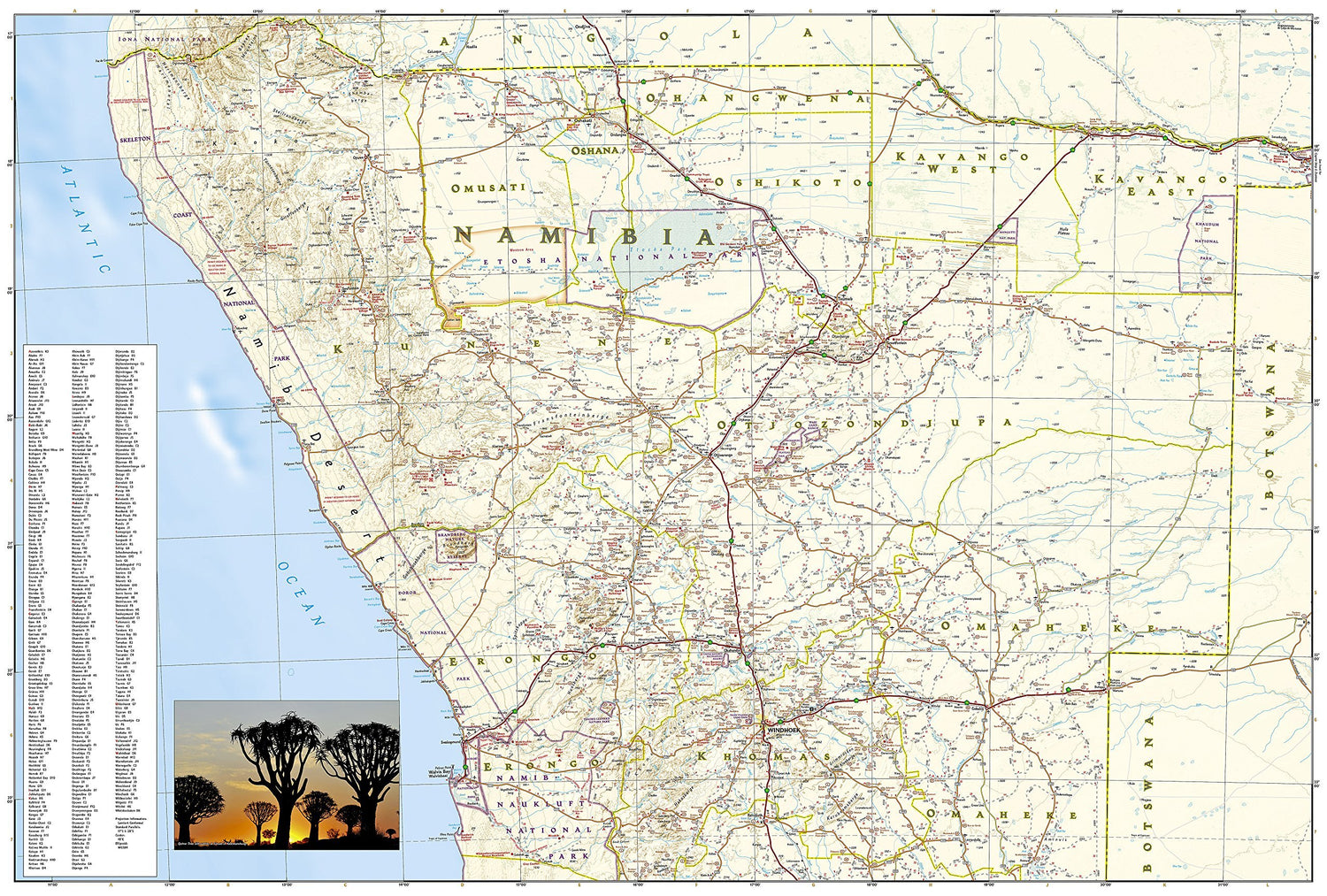 Carte routière - Namibie | National Geographic carte routière National Geographic