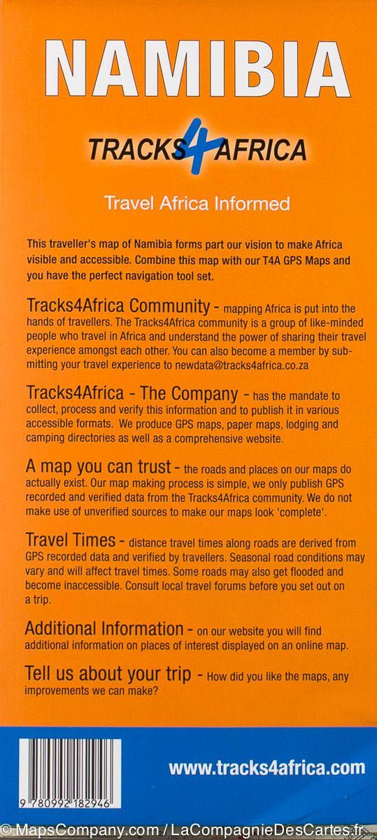 Carte routière - Namibie | Tracks4Africa carte pliée Tracks4Africa 