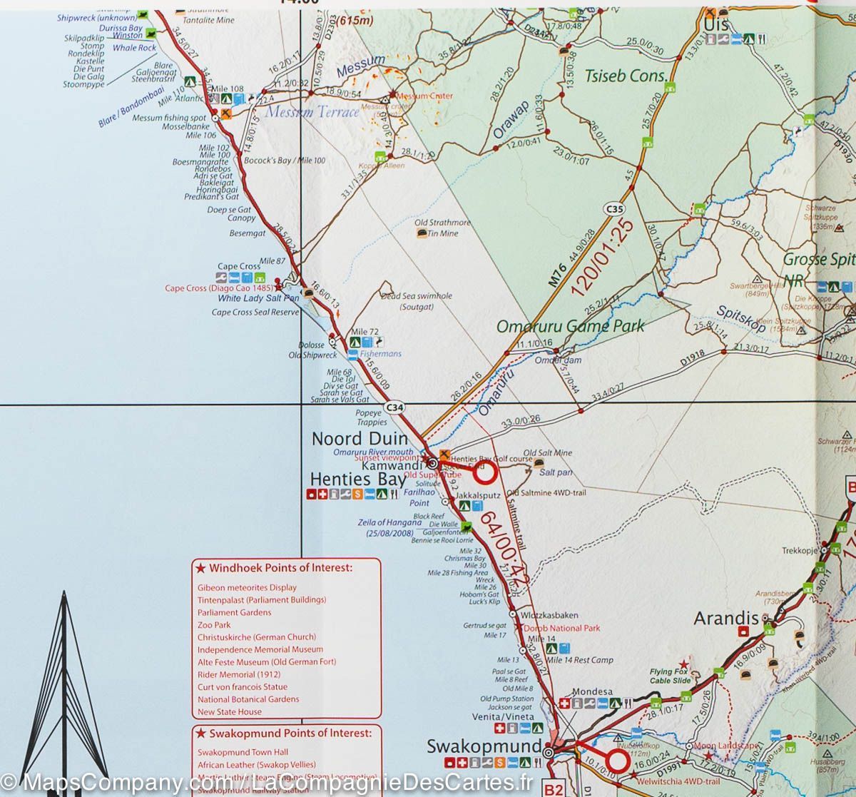 Carte routière - Namibie | Tracks4Africa carte routière Tracks4Africa