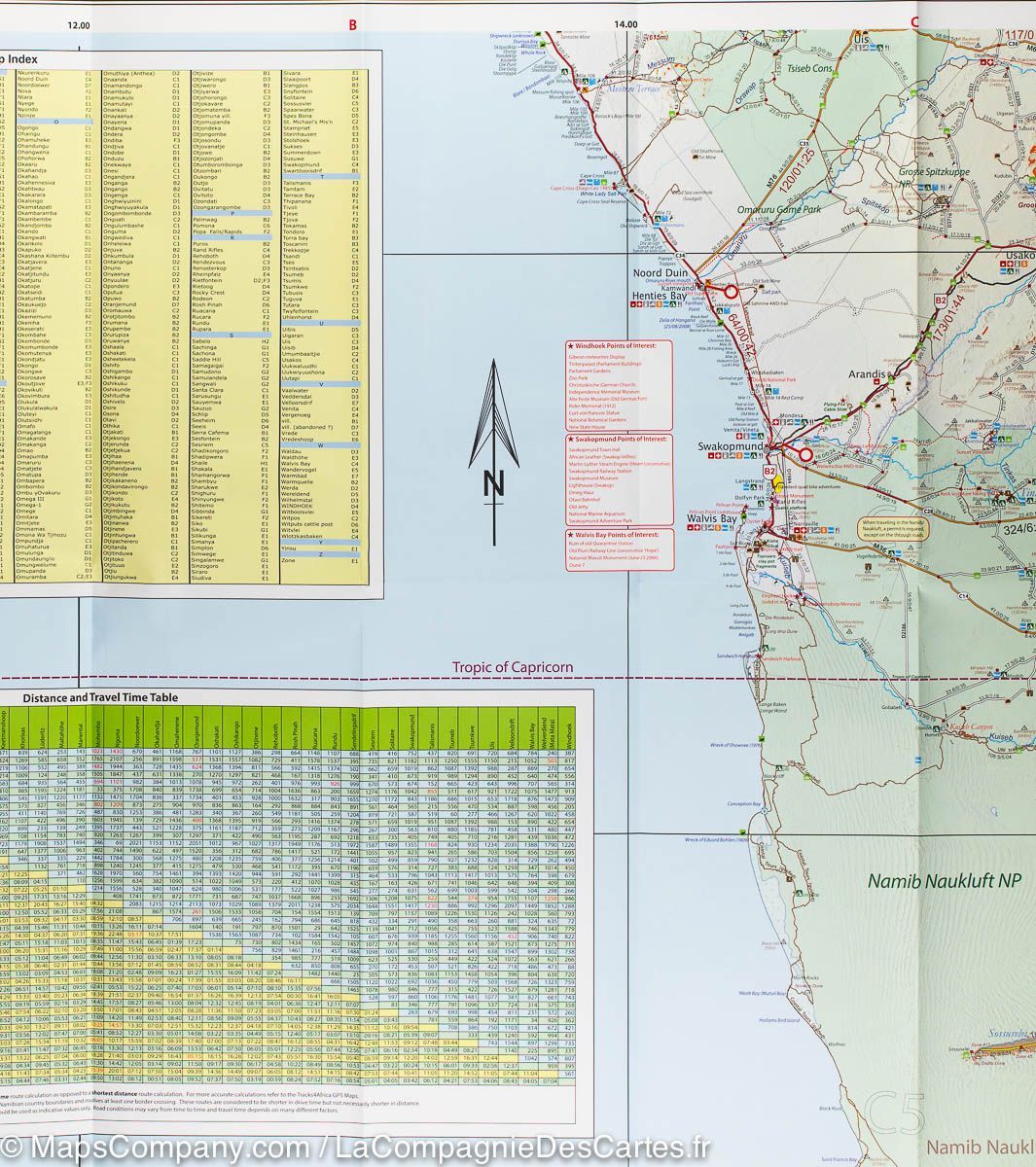 Carte routière - Namibie | Tracks4Africa carte routière Tracks4Africa