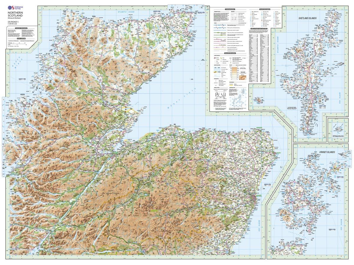 Carte routière n° 1 - Ecosse - Orkney & Shetland | Ordnance Survey - Road carte routière Ordnance Survey