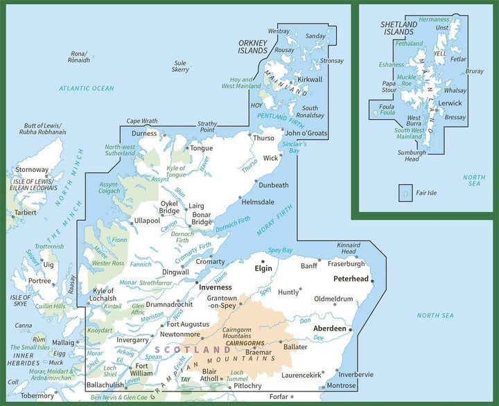 Carte routière n° 1 - Ecosse - Orkney & Shetland | Ordnance Survey - Road carte pliée Ordnance Survey 