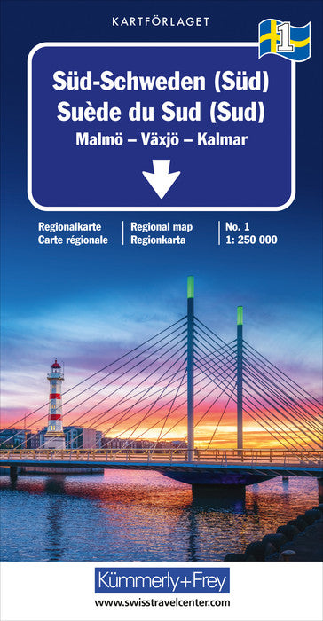 Carte routière n° 1 - Extrême sud de la Suède (Malmö, Växjö, Kalmar) | Kümmerly & Frey carte pliée Kümmerly & Frey 