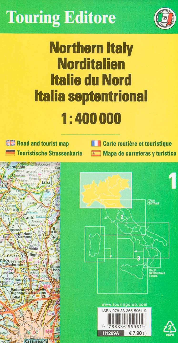 Carte routière n° 1 - Italie Nord | Touring Club Italiano - 1/400 000 carte routière Touring Club Italiano