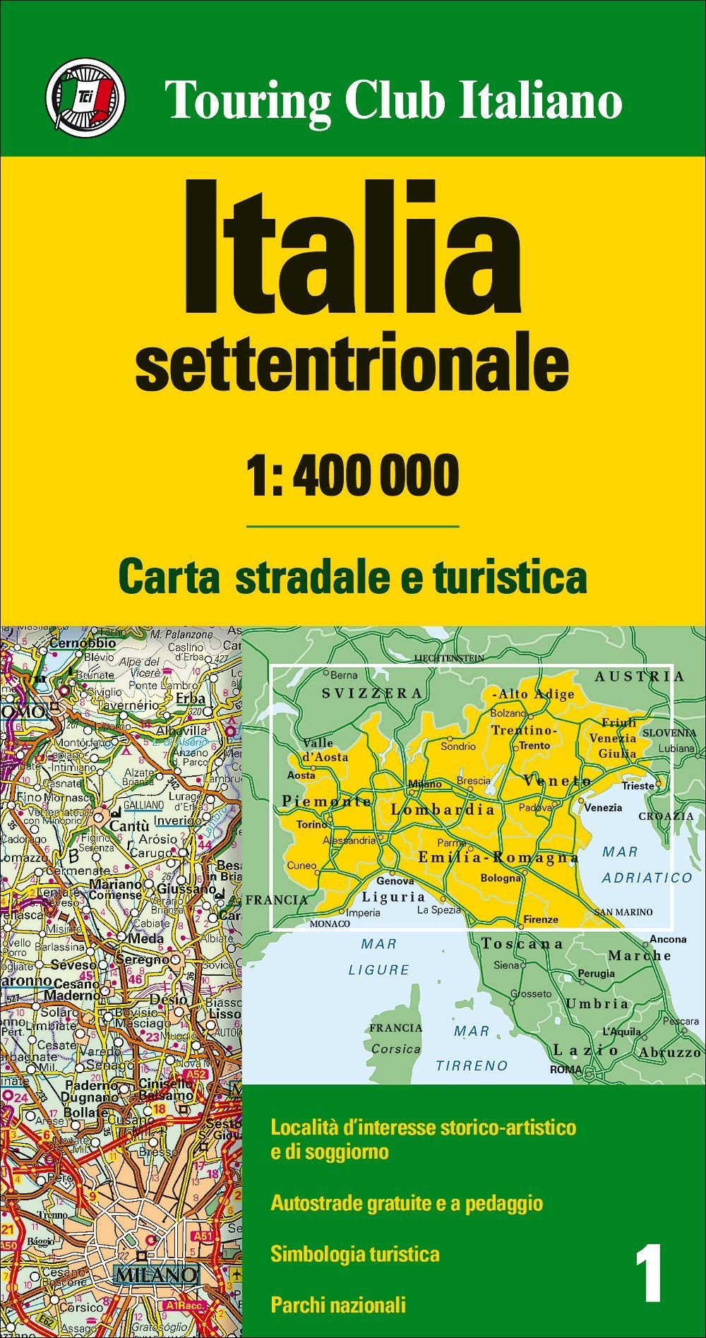 Carte routière n° 1 - Italie Nord | Touring Club Italiano - 1/400 000 carte routière Touring Club Italiano