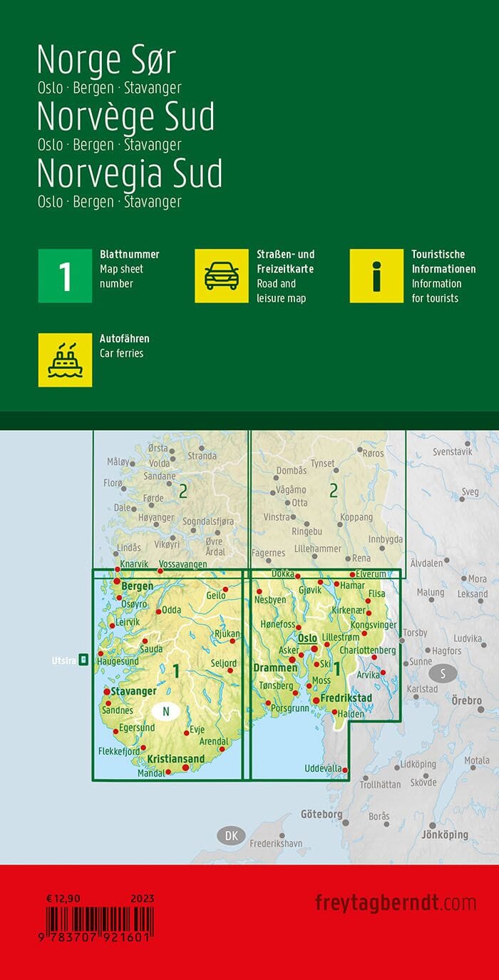 Carte routière n° 1 - Norvège Sud (Oslo, Bergen, Stavanger) | Freytag & Berndt carte pliée Freytag & Berndt 