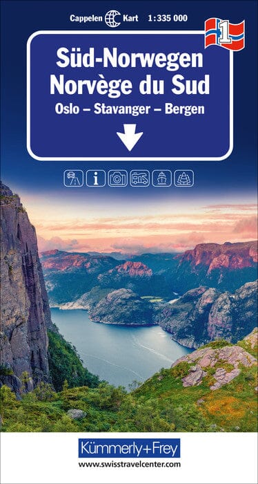 Carte routière n° 1 - Norvège Sud (Oslo, Stavanger, Bergen) | Kümmerly & Frey carte routière Kümmerly & Frey