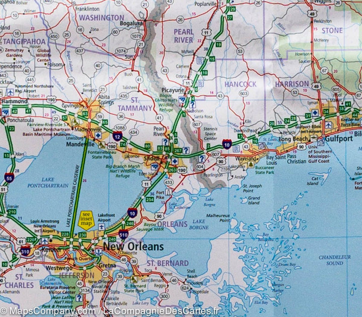 Carte routière n° 10 - Sud des USA (Vallée du Mississippi, Golfe du Mexique) | Hallwag carte pliée Hallwag 
