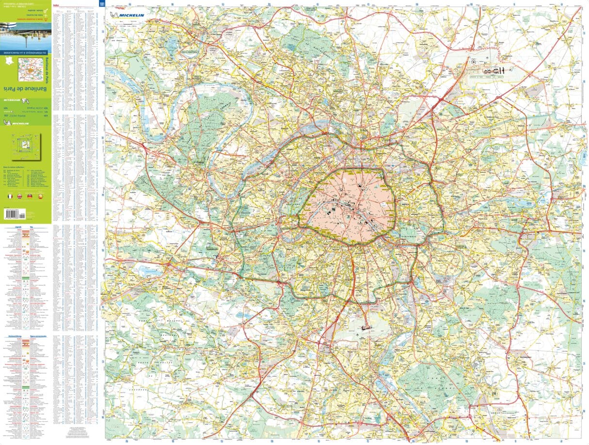 Carte routière n° 101 - Banlieue de Paris - VERSION MURALE ET PLASTIFIEE | Michelin carte murale roulée (en tube) Michelin