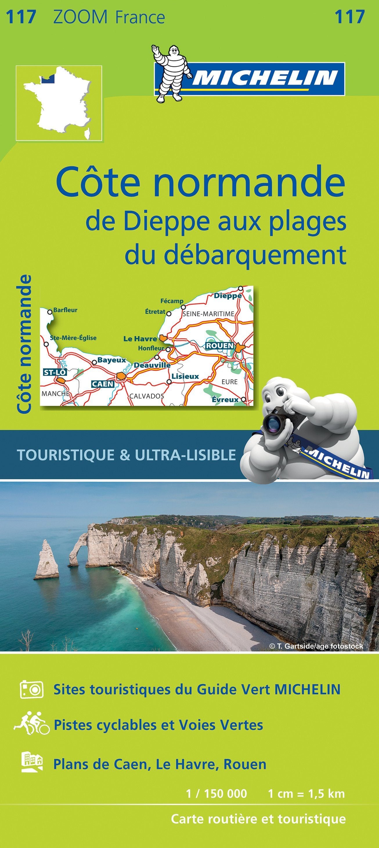Carte routière n° 117 - Normandie côtière, de Dieppe aux plages du débarquement | Michelin - Zoom France carte routière Michelin