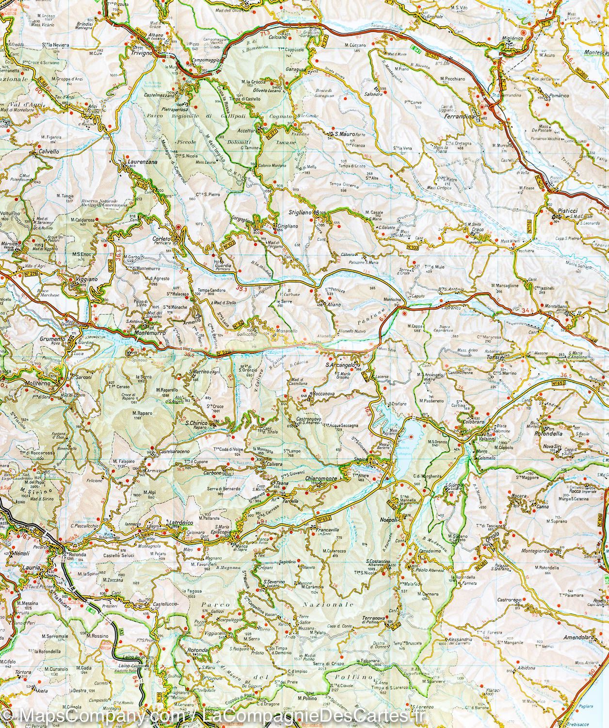 Carte routière n° 12 - Campanie et Basilicate (région de Potenza & Naples, Italie) | Touring Club Italiano-1/200 000 carte routière Touring Club Italiano