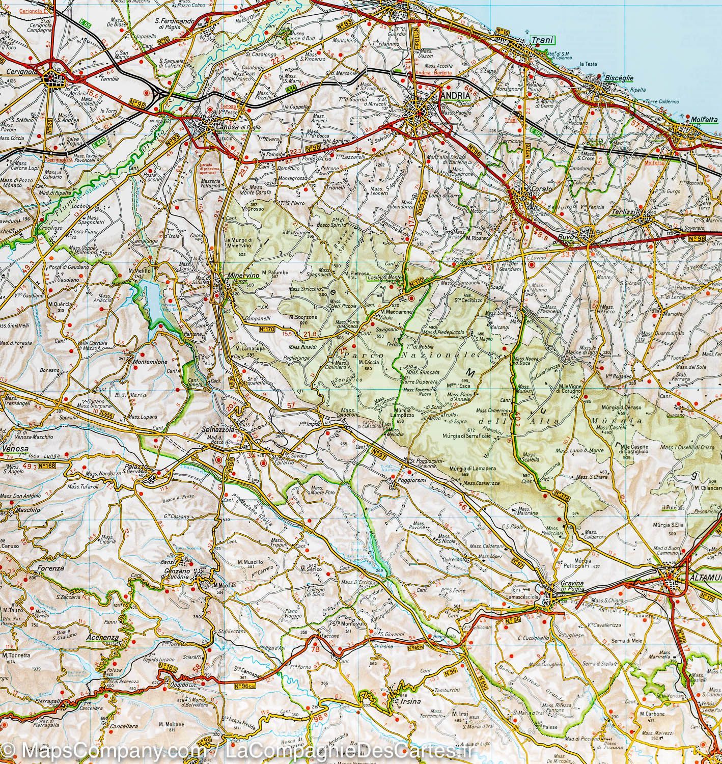 Carte routière n° 12 - Campanie et Basilicate (région de Potenza & Naples, Italie) | Touring Club Italiano-1/200 000 carte routière Touring Club Italiano