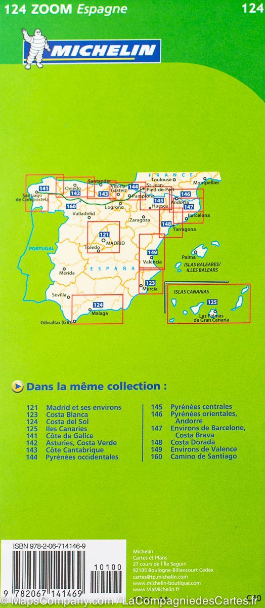 Carte routière n° 124 - Costa del Sol (Andalousie) | Michelin - Zoom Espagne carte routière Michelin