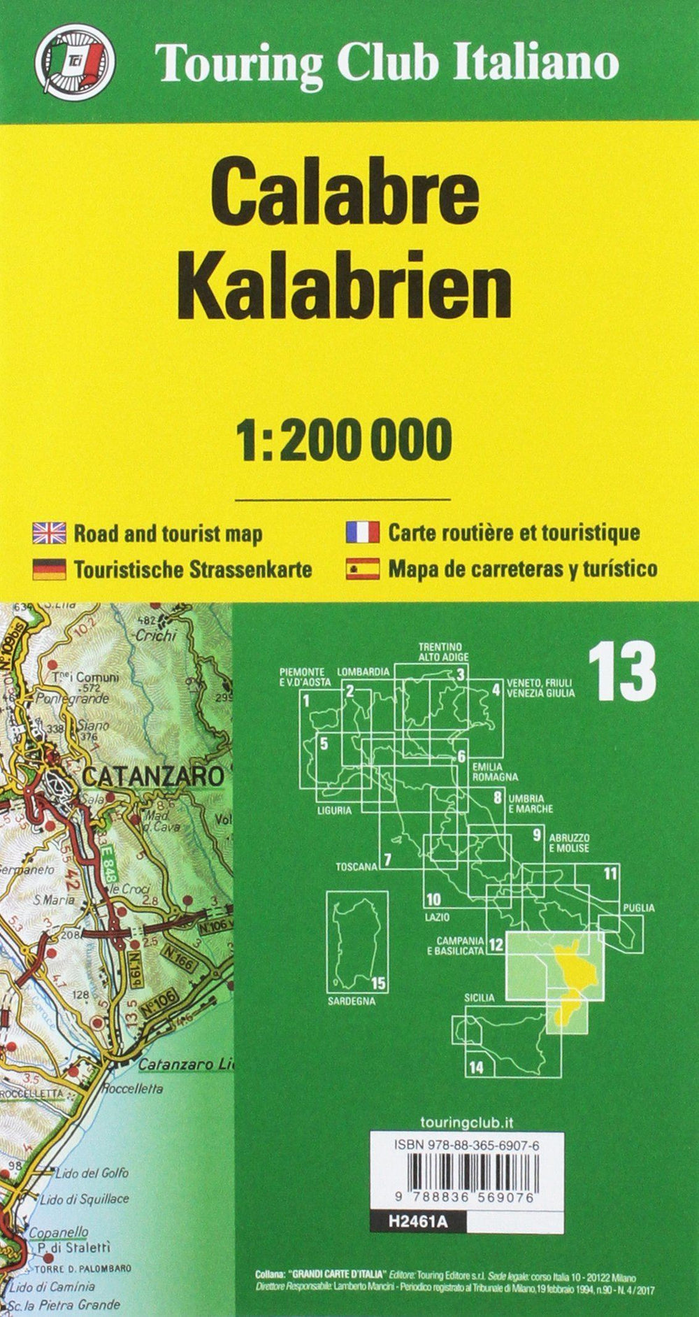 Carte routière n° 13 - Calabre (région de Cosenza & Catanzaro, Italie) | Touring Club Italiano-1/200 000 carte pliée Touring 