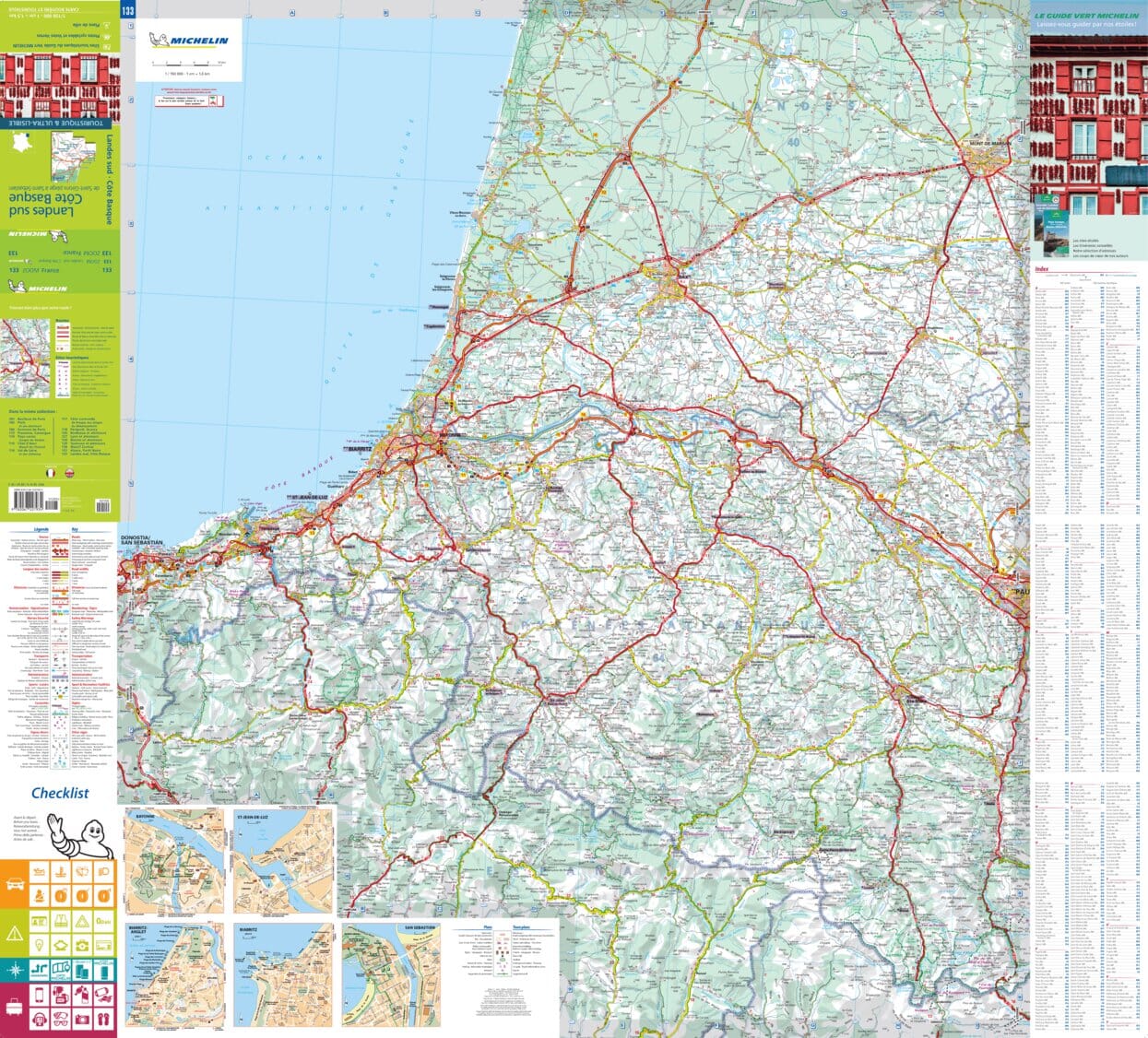 Carte routière n° 133 - Landes Sud & Côte Basque | Michelin - Zoom France carte routière Michelin