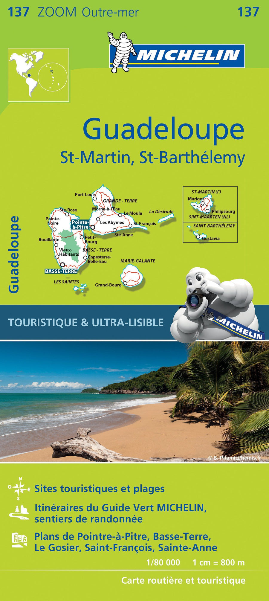 Carte routière n° 137 - Guadeloupe, St-Martin, St-Barthélemy | Michelin carte pliée Michelin 