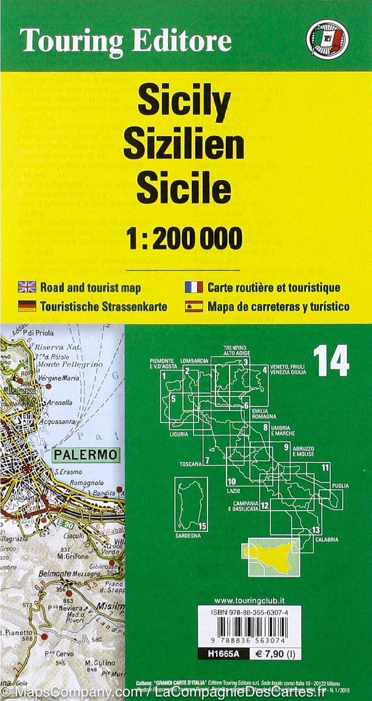 Carte routière n° 14 - Sicile | Touring Club Italiano-1/200 000 carte routière Touring Club Italiano
