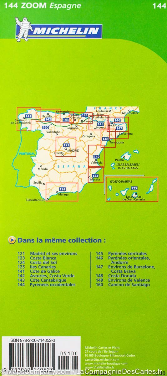Carte routière n° 144 - Pays Basque, Navarre nord | Michelin - Zoom Espagne carte routière Michelin