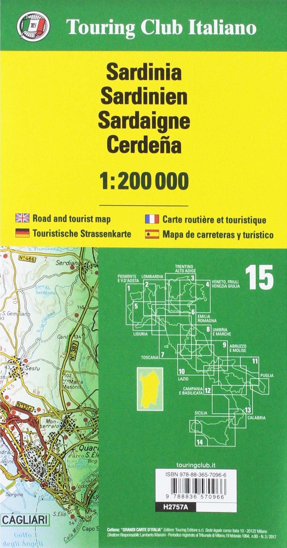 Carte routière n° 15 - Sardaigne | Touring Club Italiano-1/200 000 carte routière Touring Club Italiano