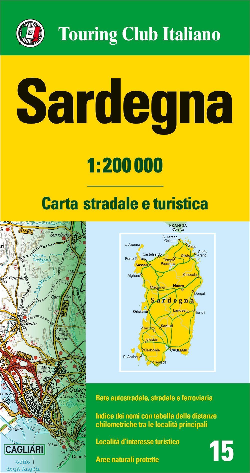 Carte routière n° 15 - Sardaigne | Touring Club Italiano-1/200 000 carte routière Touring Club Italiano