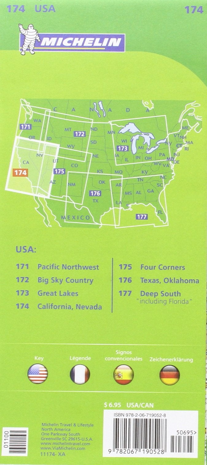 Carte routière n° 174 - Californie & Nevada (USA) | Michelin carte pliée Michelin 