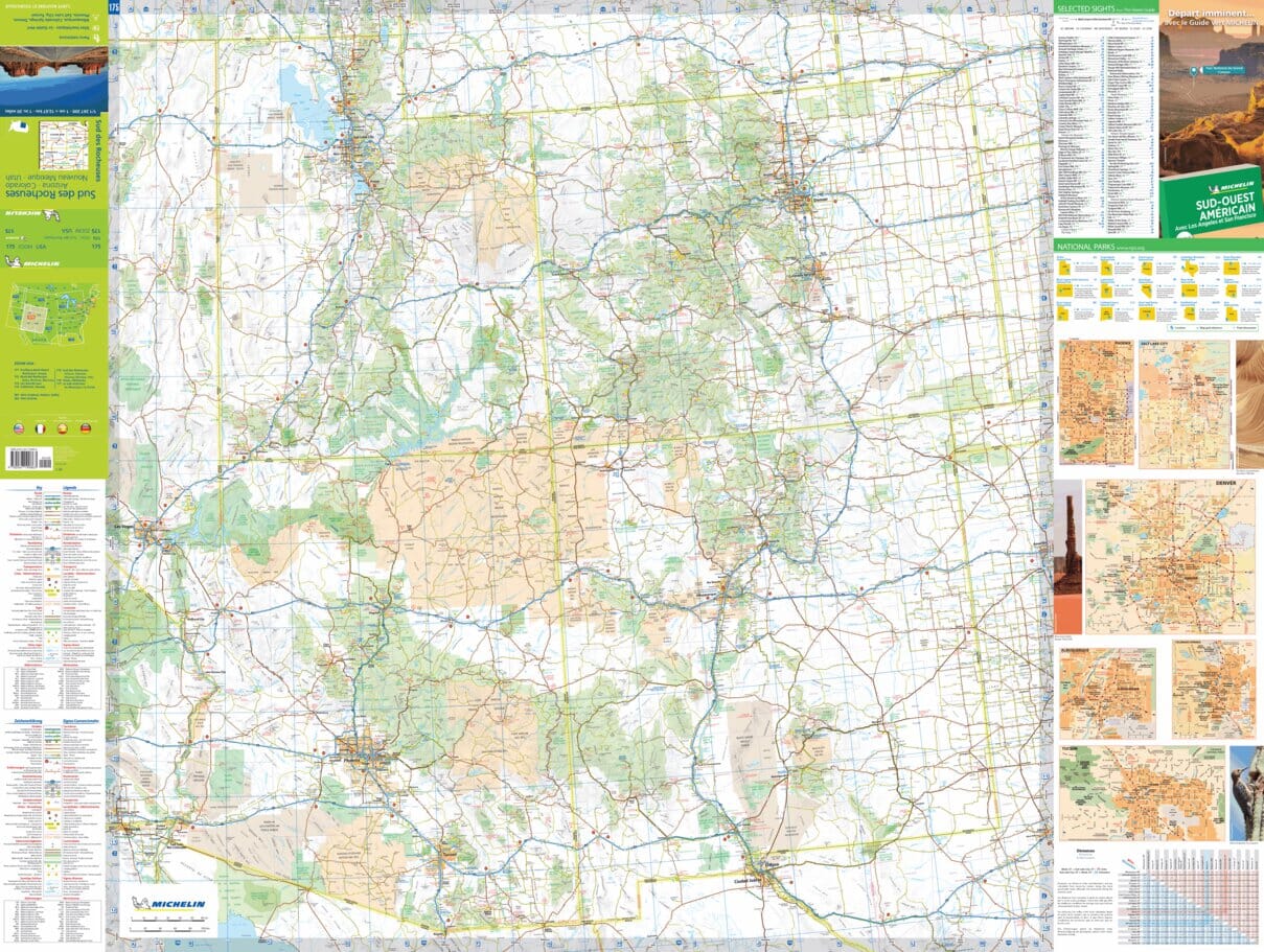 Carte routière n° 175 - Four Corners : Sud des Rocheuses : Arizona, Colorado, Nouveau Mexique, Utah (Etats-Unis) | Michelin carte routière Michelin
