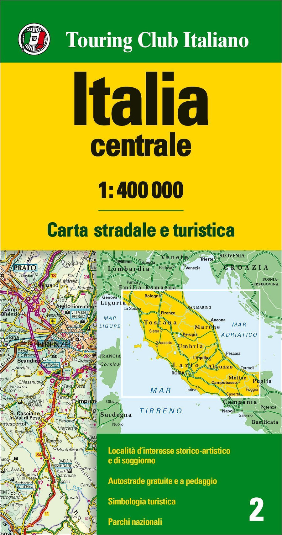 Carte routière n° 2 - Italie centrale | Touring Club Italiano-1/400 000 carte pliée Touring 